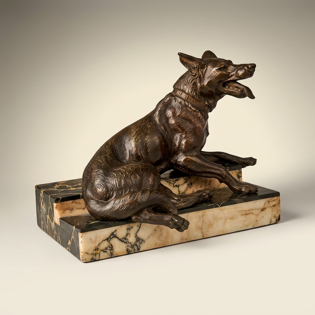 Louis-Albert Carvin — German Shepherd, Art Deco Bronze