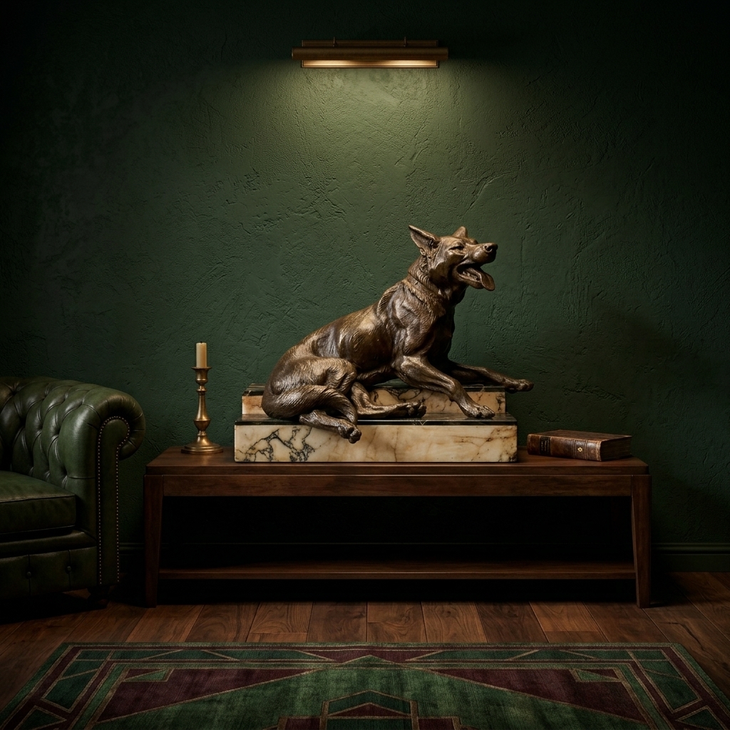 Louis-Albert Carvin — German Shepherd, Art Deco Bronze in setting