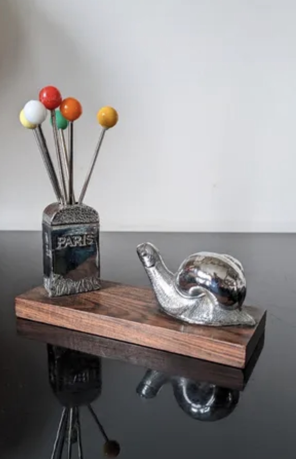 Vintage French Escargot Service — "Paris" Pick Holder & Silvered Snail Dish