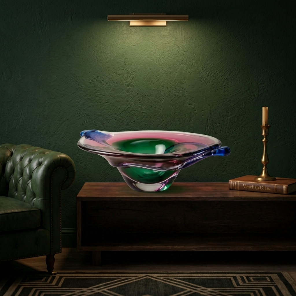 Sommerso Pulled-Star Centrepiece Bowl — Mid-Century Czech / Italian in setting