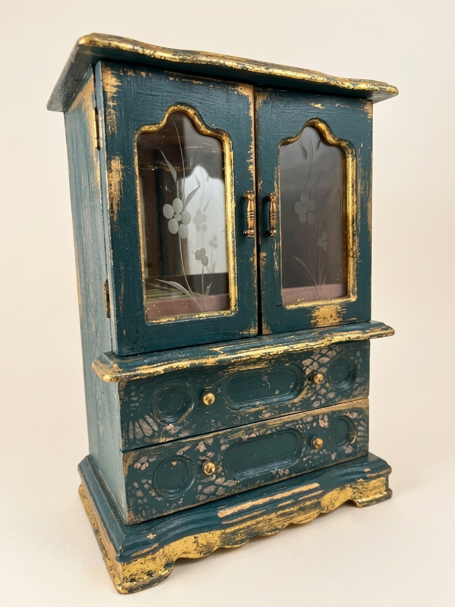 Petrol-Teal & Gilt Upcycled Miniature Armoire