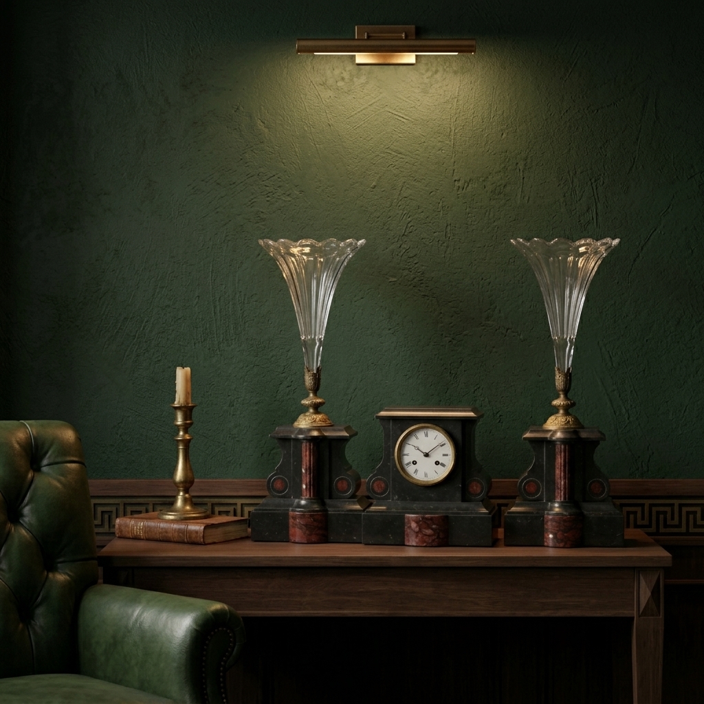 Pair of Napoleon III Mantle Cornets — Slate, Rouge Griotte & Cut Crystal — in situ