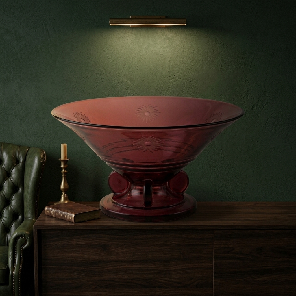 Val Saint Lambert Luxval Bowl — Charles Graffart & René Delvenne, 1935 (Engraved Variant) in setting